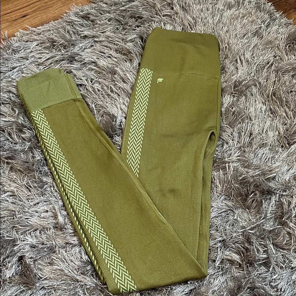 Fabletics Olive Green Leggings with Chevron Detail